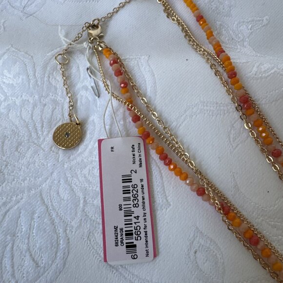 Isaac Mizrahi Orange Gold Layered 3 Chain Statement Necklace 10,5" Drop NEW - Picture 6 of 9
